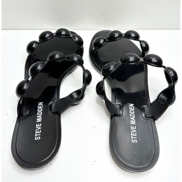 Steve Madden Jelly Slide Sandals Black Beaded Thong Slip On Shoes Size 6 - Picture 5 of 7